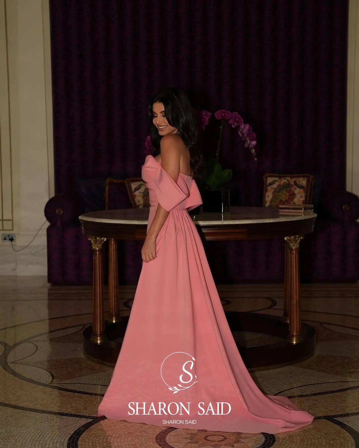 Sharon Said Dubai Peach Off Shoulder Evening Dresses with Overskirt Elegant for Women Wedding Formal Gown SF325 Customized