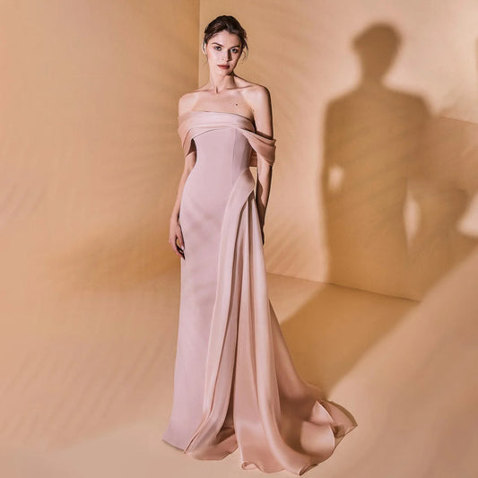 Elegant Pink Off Shoulder Evening Dress