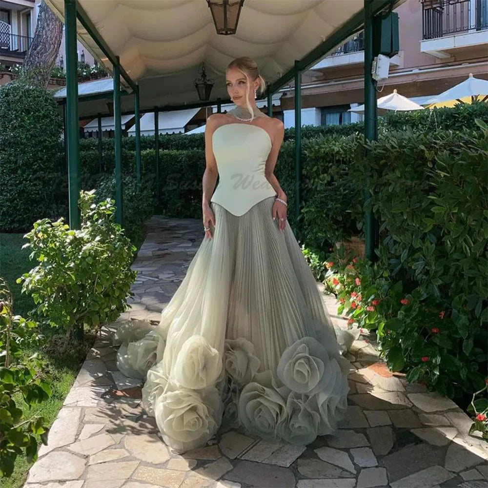 Pretty Evening Dresses Strapless V Neck A Line Sleeveless Floor Length Backless High Quality Customized Formal Occasion Banquet