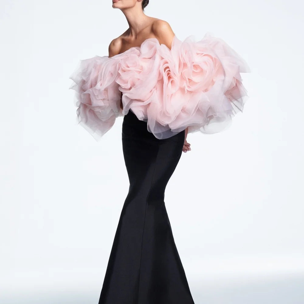 Amanda Customized Black Mermaid 3D Flowers Shawl robes de soirée Off the Shoulder Party Dresses Floor-Length Prom Dress 2024