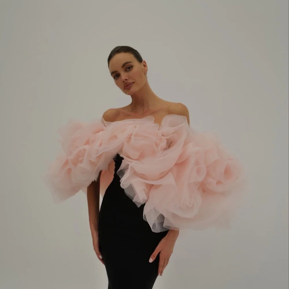 Amanda Customized Black Mermaid 3D Flowers Shawl robes de soirée Off the Shoulder Party Dresses Floor-Length Prom Dress 2024